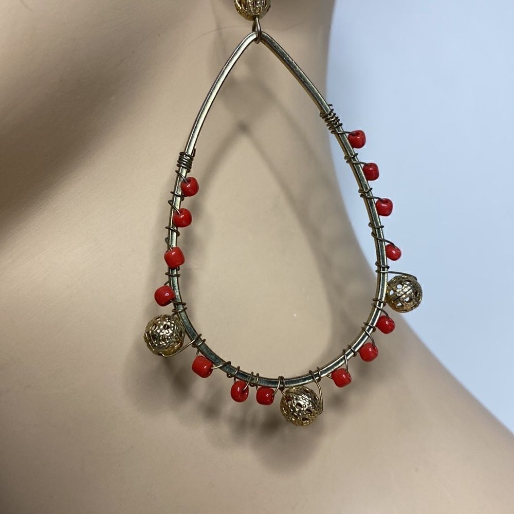 Boho Dangle Teardrop Hoop Earrings - Picture 2 of 5